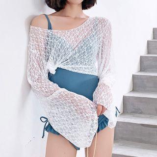 Set: Lace Up Ruffle Swimsuit + Lace Cover Up
