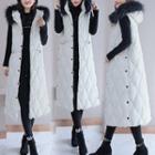 Faux Fur Trim Hooded Sleeveless Quilted Coat