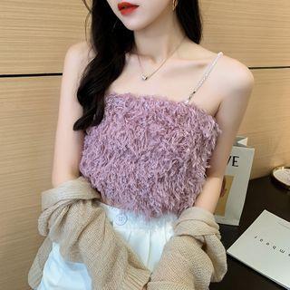 Faux Pearl Strap Fluffy Camisole Top