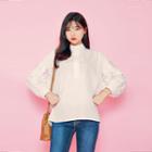 Mandarin-collar Lace-sleeve Shirt