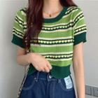 Heart Printed Short-sleeve Cropped Top Green - One Size