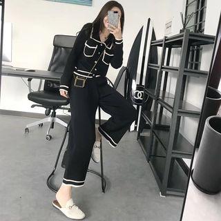 Set: Knit Jacket + Straight-fit Pants