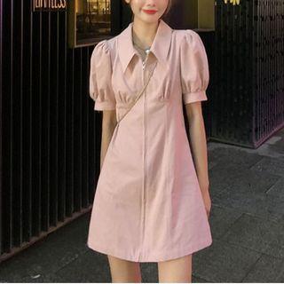 Short-sleeve Zip Mini Shirt Dress