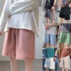 Plain Cotton Drawstring-waist Shorts