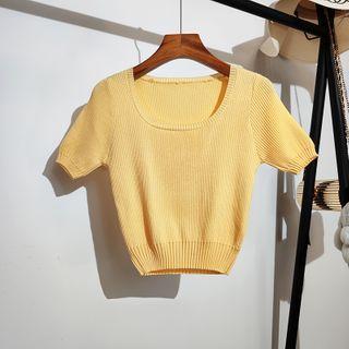 Cropped Round-neck Plain Short-sleeve Top