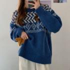 Long-sleeve Round-neck Color Panel Sweater Sweater - One Size
