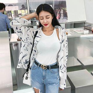 Long-sleeve Print Sheer Shirt