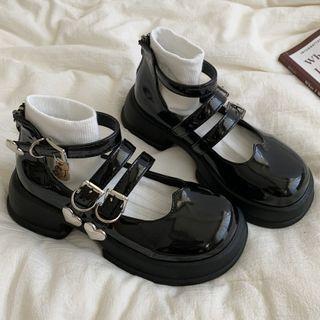 Block Heel Heart Mary Jane Pumps