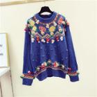 Pompom Detail Jacquard Oversize Sweater
