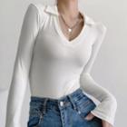 Long-sleeve V-neck Polo Top