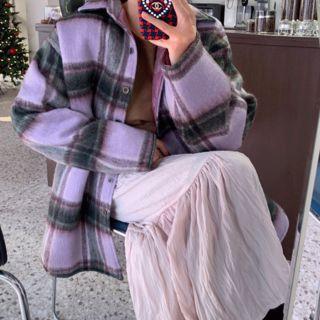 Furry Wool Blend Boxy Plaid Jacket