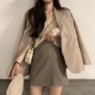 Single-breasted Blazer / Long-sleeve Button Knit Top / Mini Fitted Skirt