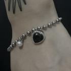 Faux Pearl & Heart Alloy Bracelet 0738a - Silver - One Size