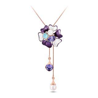 Elegant Flower Tassel Necklace With Purple Austrian Element Crystals