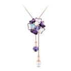 Elegant Flower Tassel Necklace With Purple Austrian Element Crystals