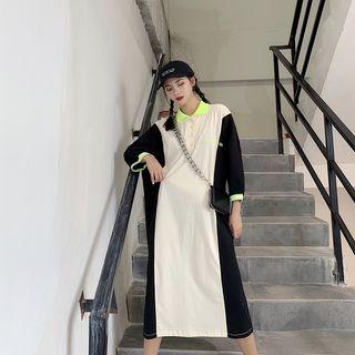 Lettering Color-block Loose-fit Dress As Figure - One Size