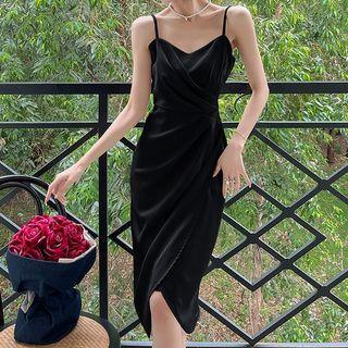 Spaghetti-strap Shirred Midi Sheath Dress