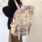 Buckled Plaid Panel Canvas Backpack