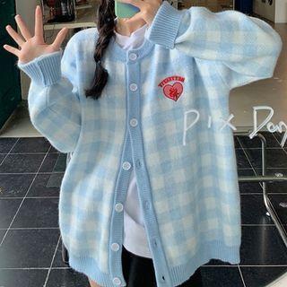 Heart Embroidered Plaid Cardigan