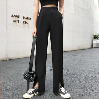 Slit Straight-leg Pants Black - One Size