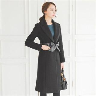 Single-breasted Coat With Faux-lether Sash