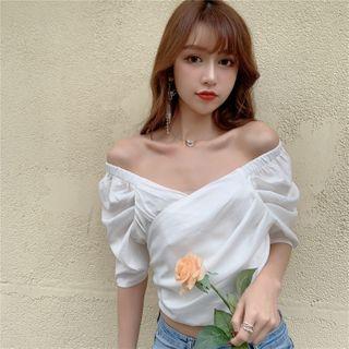 Puff-sleeve Drawstring Shirred Blouse