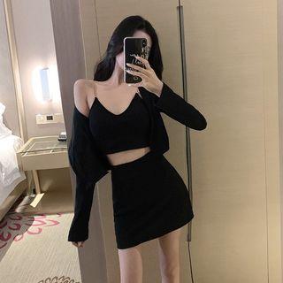 Cropped Cardigan / Chain Strap Cropped Camisole Top / Mini Pencil Skirt / Set