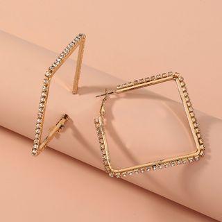 Rhinestone Square Hoop Earring 1 Pair - Ne942 - Rhinestone Square Hoop Earring - Gold - One Size