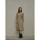 Pocket-side Asymmetric Long Dress With Sash Camel - One Size