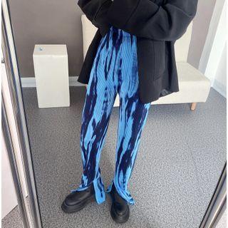 Tie-dyed High-waist Wide-leg Pants Blue - One Size