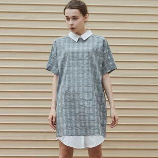 Contrast-trim Checked Linen Blend Dress