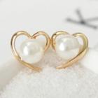Alloy Heart Faux Pearl Earring 1 Pair - Gold - One Size
