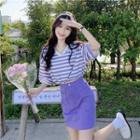 Elbow-sleeve Striped Cropped T-shirt / Mini Pencil Skirt / Set