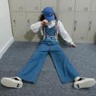 Lettering Wide Leg Denim Dungarees