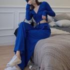 Set: Long-sleeve Drawstring Cropped T-shirt + Wide-leg Pants