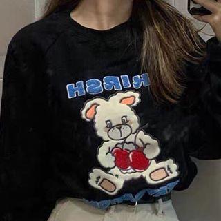 Round-neck Rabbit Printed Over-sized Hoodie