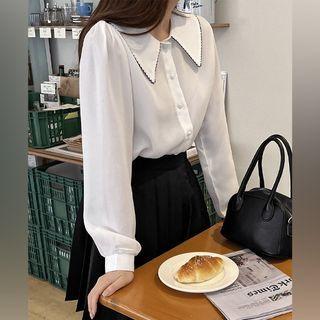 Sharp-shoulder Piped Blouse