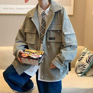 Embroidered Corduroy Snap-button Jacket