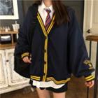 V-neck Cardigan / Shirt / Striped Tie / Set