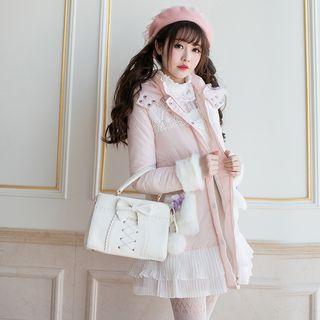 Lace Trim Hooded Padded Coat Dress