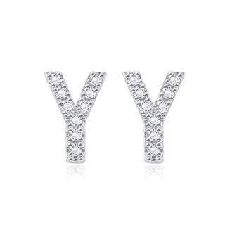 Simple Fashion Letter Y Cubic Zircon Stud Earrings Silver - One Size