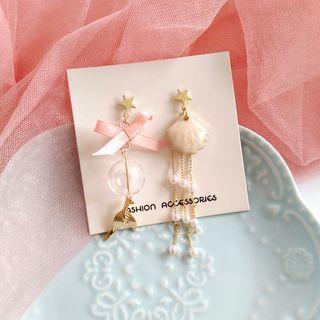 Non-matching Faux Pearl Shell & Bow Fringed Earring