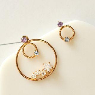Rhinestone Circle Non-matching Earrings