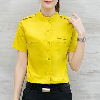 Set: Short Sleeve Shirt + Plain Cropped Slim Fit Pants