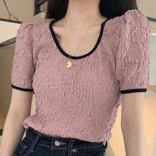 Short-sleeve Textured Scoop-neck T-shirt