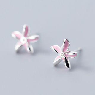 925 Sterling Silver Flower Earring S925 Silver - Pink & Silver - One Size