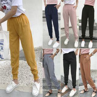 Gather-cuff Baggy Chiffon Pants
