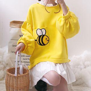 Bee Embroidered Mini Mock Two-piece Sweatshirt Dress