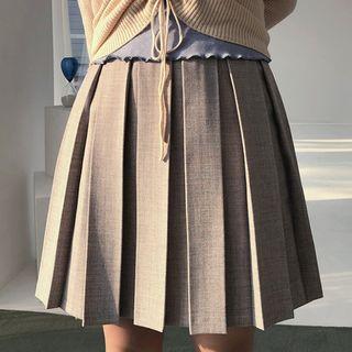 Adjustable-waist Pleated Miniskirt
