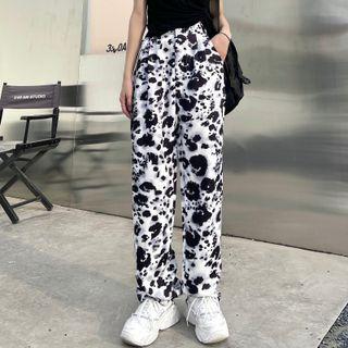 High Waist Leopard Print Straight Leg Sweatpants